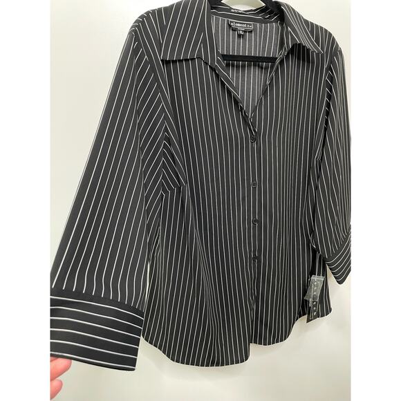Elementz Stretch High Low Button Front Shirt Striped Black Women's Size 2X NWT - Picture 6 of 10